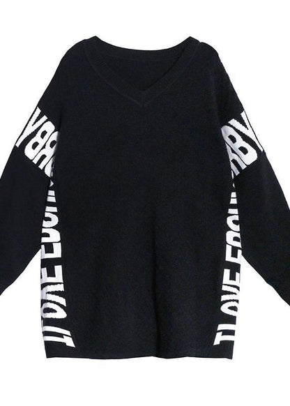 Aesthetic Fall Black Letter Sweaters O Neck Knitted T Shirt