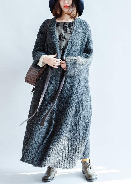Aesthetic Fall Knitwear Dark Gray Tie Waist