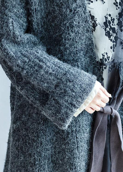 Aesthetic Fall Knitwear Dark Gray Tie Waist