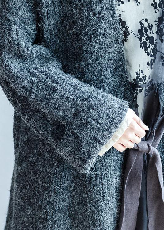 Aesthetic Fall Knitwear Dark Gray Tie Waist