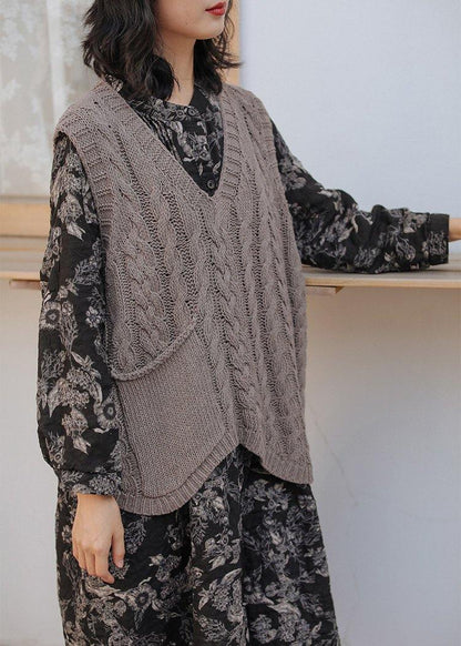 Aesthetic Gray Clothes V Neck Sleeveless Oversized Knitwear