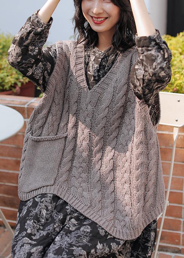 Aesthetic Gray Clothes V Neck Sleeveless Oversized Knitwear