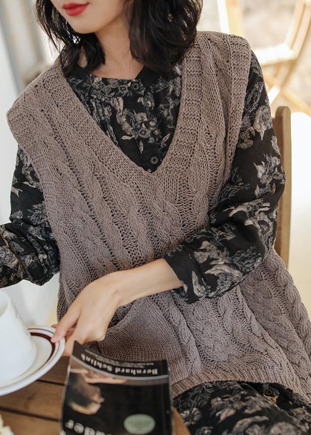 Aesthetic Gray Clothes V Neck Sleeveless Oversized Knitwear