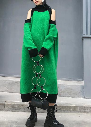 Aesthetic Green Sweater Wardrobes Diy High Neck Funny Off the Shoulder Sweater Dresses