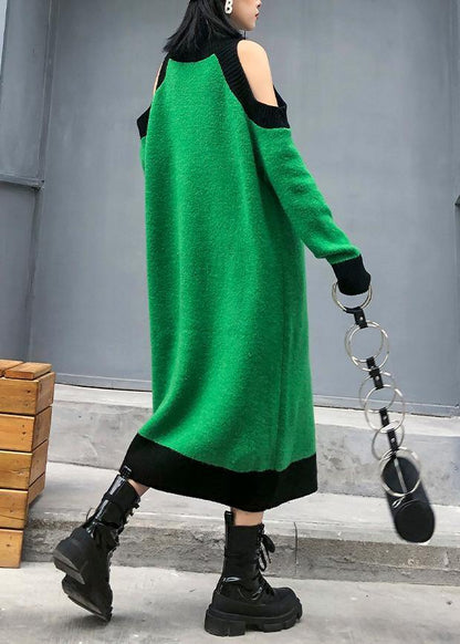 Aesthetic Green Sweater Wardrobes Diy High Neck Funny Off the Shoulder Sweater Dresses