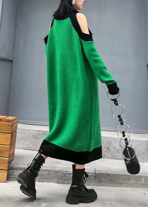 Aesthetic Green Sweater Wardrobes Diy High Neck Funny Off the Shoulder Sweater Dresses