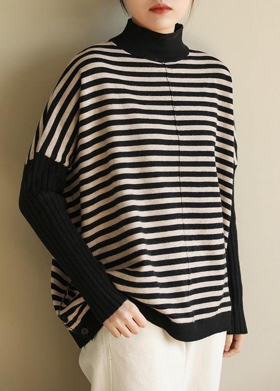 Aesthetic Half High Neck Striped Knit Tops Loose Fitting Patchwork Box Top