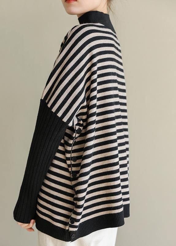 Aesthetic Half High Neck Striped Knit Tops Loose Fitting Patchwork Box Top