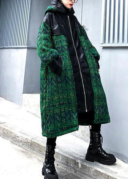 Aesthetic Knitted Coat Green Hooded Zippered Coats