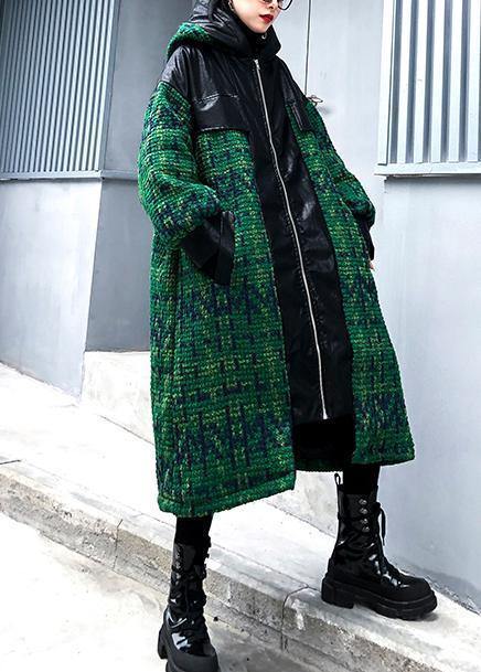 Aesthetic Knitted Coat Green Hooded Zippered Coats