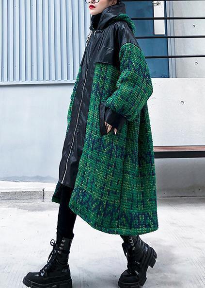 Aesthetic Knitted Coat Green Hooded Zippered Coats