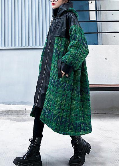 Aesthetic Knitted Coat Green Hooded Zippered Coats