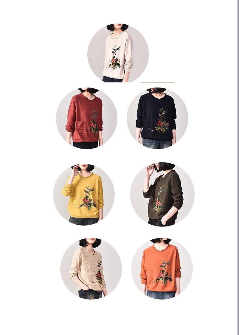 Aesthetic Navy Knitted Jackets Plussize Pullover Knitwear Prints Long Sleeve