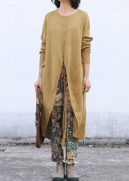 Aesthetic O Neck Knit Outwear Oversize Yellow Asymmetric Knitted Jackets
