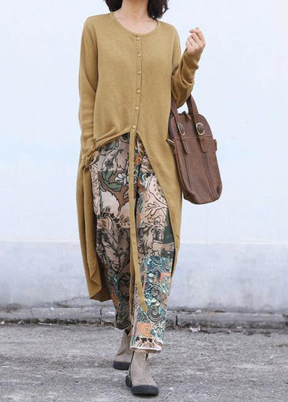 Aesthetic O Neck Knit Outwear Oversize Yellow Asymmetric Knitted Jackets