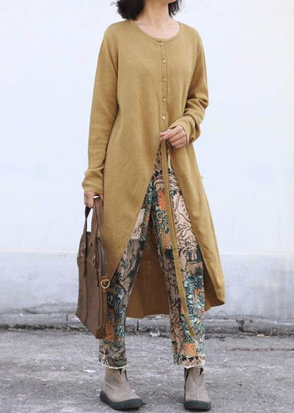 Aesthetic O Neck Knit Outwear Oversize Yellow Asymmetric Knitted Jackets