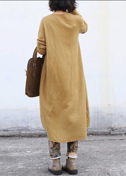 Aesthetic O Neck Knit Outwear Oversize Yellow Asymmetric Knitted Jackets