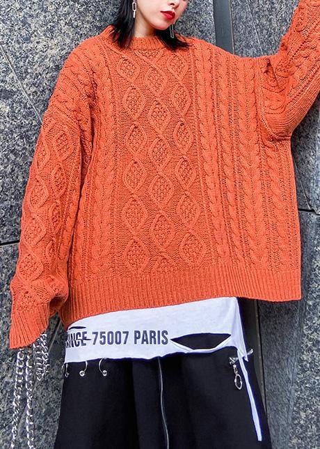 Aesthetic O Neck Orange Knitwear Winter Knit Blouse