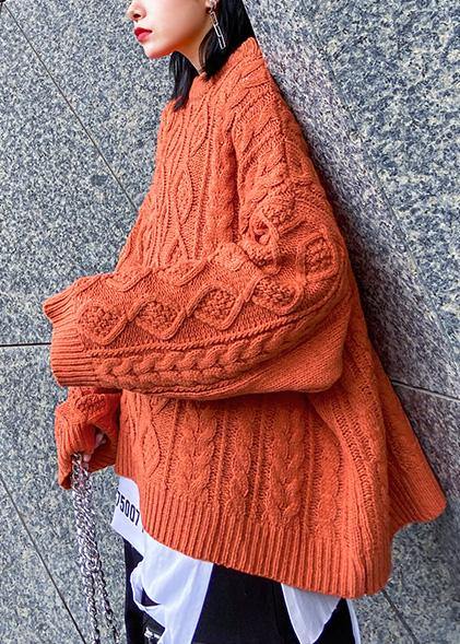 Aesthetic O Neck Orange Knitwear Winter Knit Blouse
