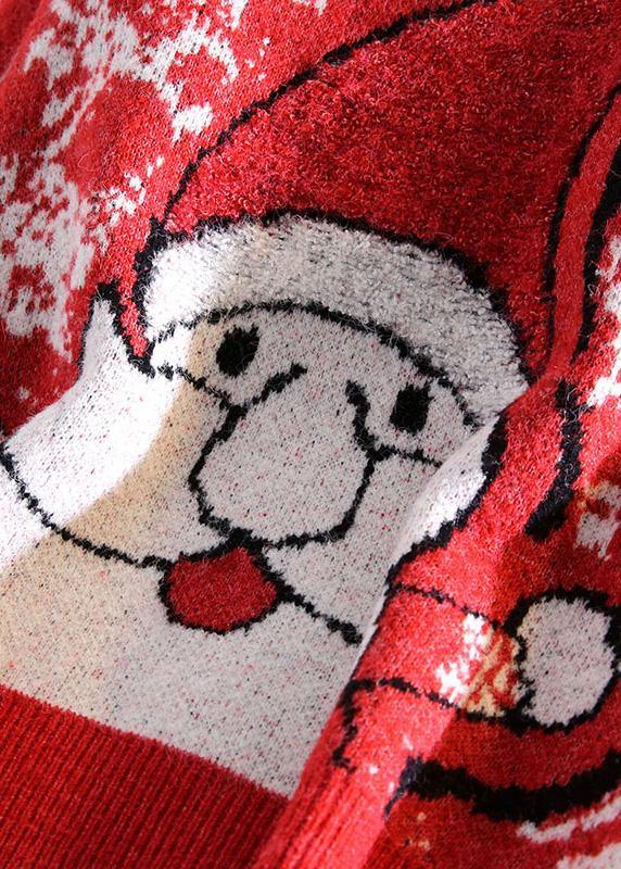 Aesthetic O Neck Red Knit Tops Oversize Santa Claus Top