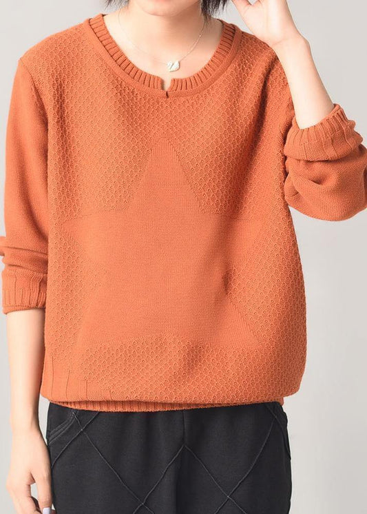 Aesthetic Orange Sweater Fall Wild Knitted Tops Patchwork