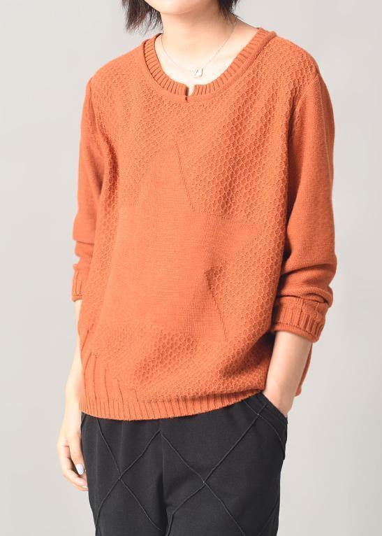 Aesthetic Orange Sweater Fall Wild Knitted Tops Patchwork