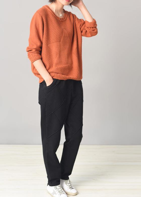 Aesthetic Orange Sweater Fall Wild Knitted Tops Patchwork