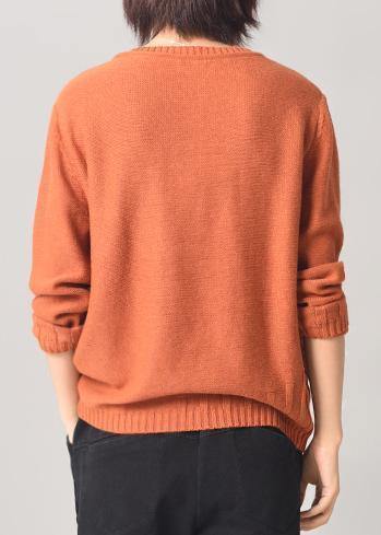 Aesthetic Orange Sweater Fall Wild Knitted Tops Patchwork