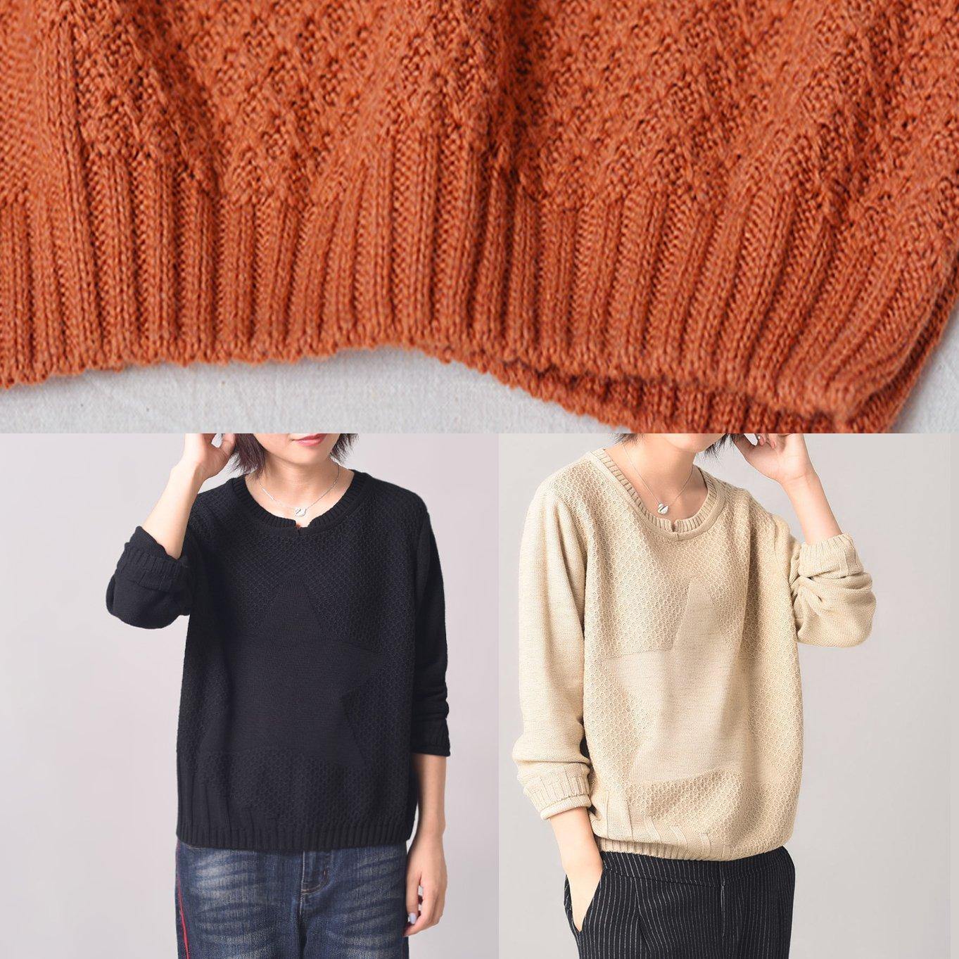 Aesthetic Orange Sweater Fall Wild Knitted Tops Patchwork
