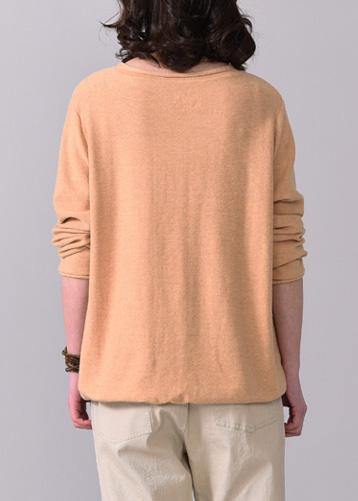 Aesthetic Orange Yellow Prints Sweaters Oversize Long Sleeve Knitted T Shirt V Neck