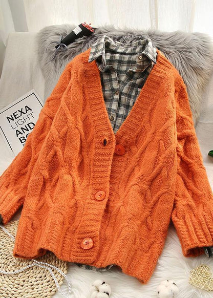 Aesthetic Red Knitted Cardigans V Neck Long Sleeve Sweaters