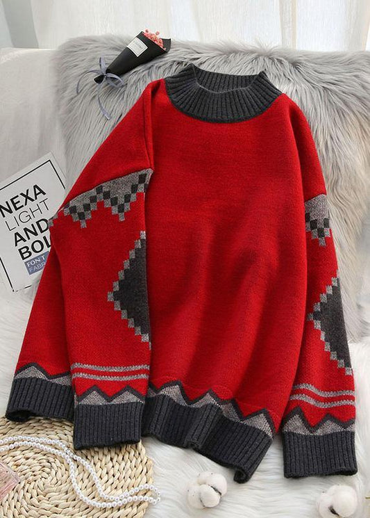 Aesthetic Red Tops O Neck Clothing Knitwear