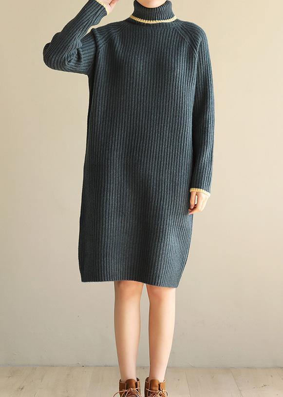 Aesthetic Sweater High Lapel Collar Dresses Army Green Daily Knitwear