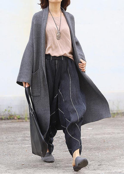Aesthetic Sweaters Clothing Gray Pockets Batwing Sleeve Knit Jacket