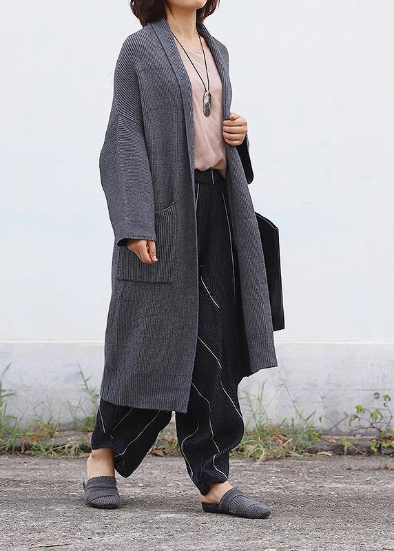 Aesthetic Sweaters Clothing Gray Pockets Batwing Sleeve Knit Jacket