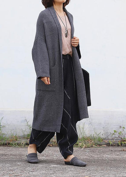 Aesthetic Sweaters Clothing Gray Pockets Batwing Sleeve Knit Jacket