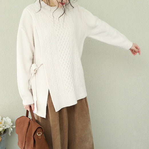 Aesthetic White Sweater Weather O Neck Bow Hipster Knit Top