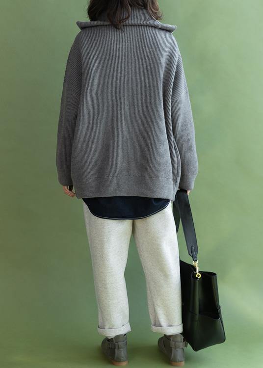 Aesthetic Winter Knitted Coat Gray Zippered