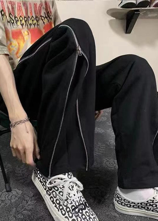 American Style Black Zip Up Pockets Cotton Pants Apparel Summer