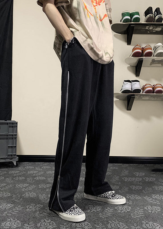 American Style Black Zip Up Pockets Cotton Pants Apparel Summer