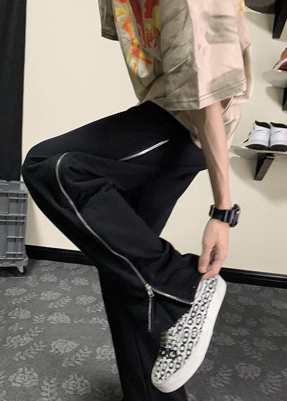 American Style Black Zip Up Pockets Cotton Pants Apparel Summer