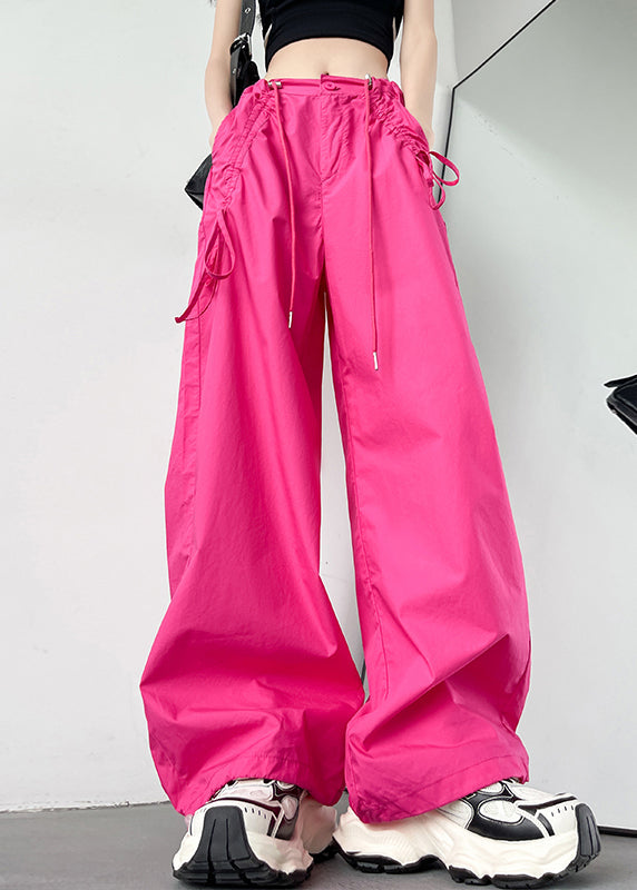 American Style Rose Pockets Drawstring Cotton Pants Spring