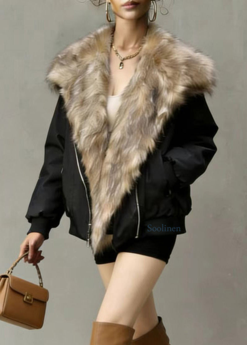 American Style Fuzzy Fur Patchwork Fine Cotton Filled Coat Winter