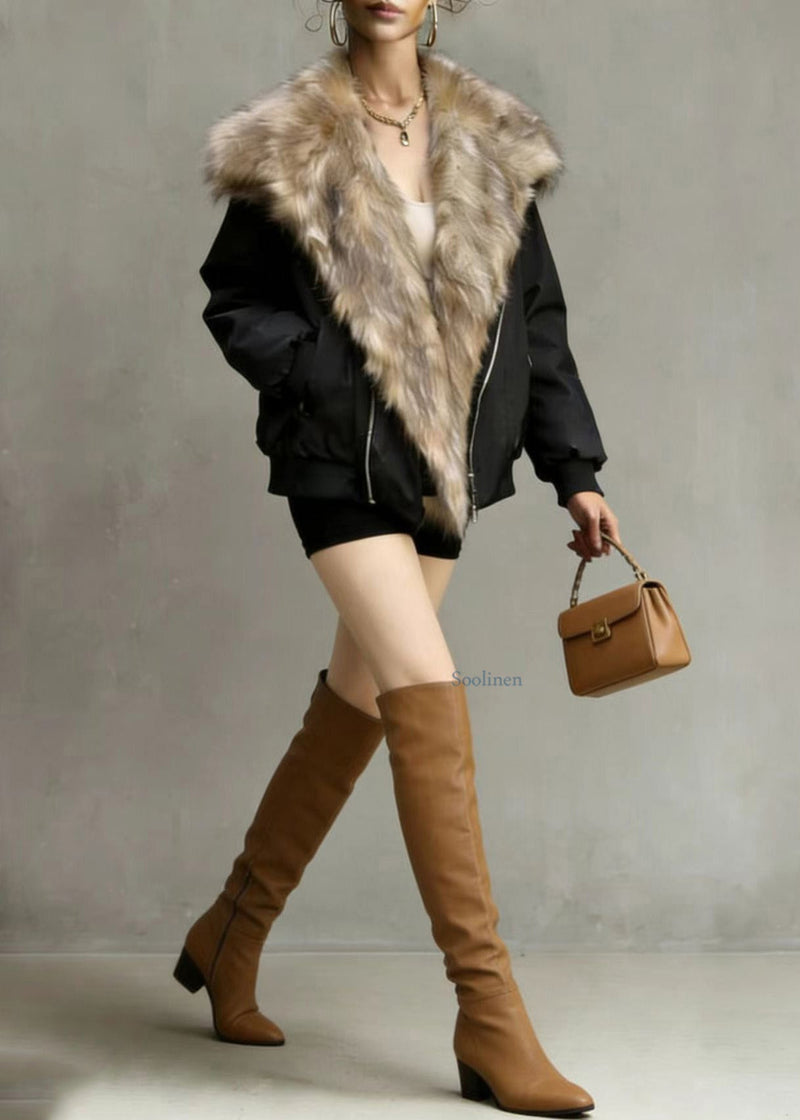 American Style Fuzzy Fur Patchwork Fine Cotton Filled Coat Winter