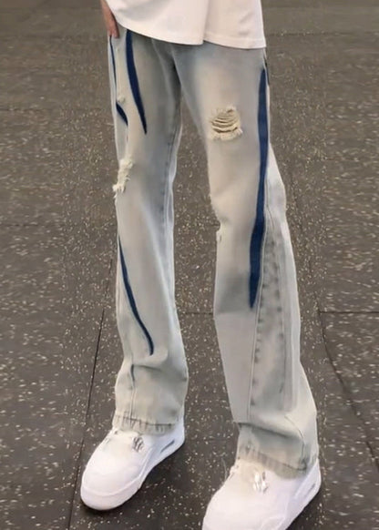 American Style Tie Dye Ripped Denim Pants Fall