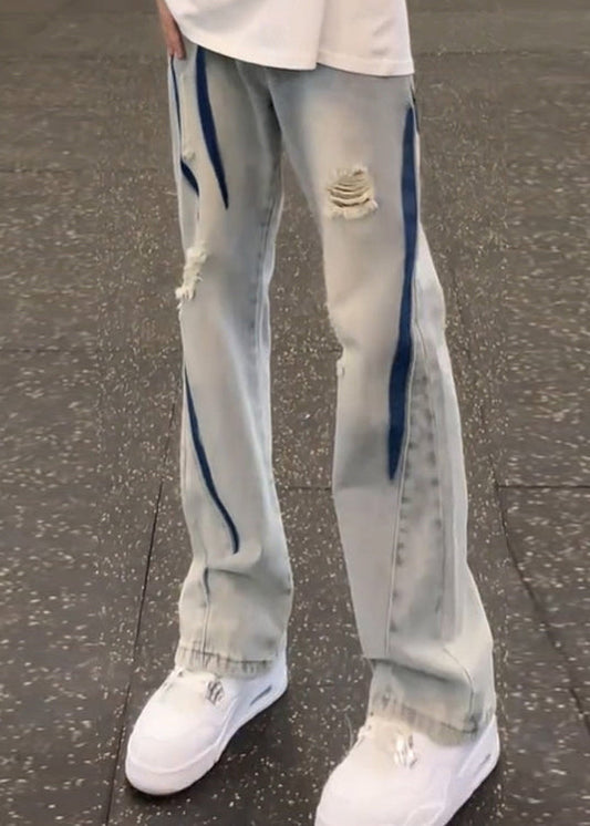 American Style Tie Dye Ripped Denim Pants Fall