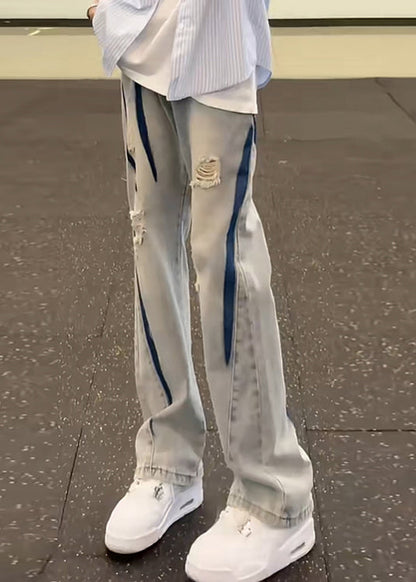 American Style Tie Dye Ripped Denim Pants Fall