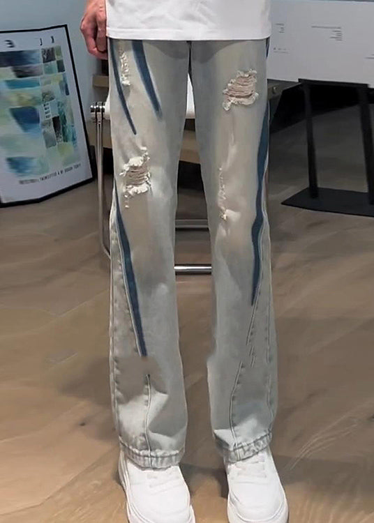 American Style Tie Dye Ripped Denim Pants Fall