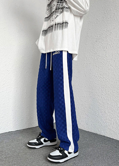 American Style White Pockets Plaid Cotton Pants Summer