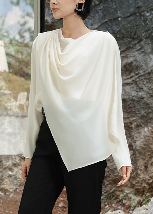 Apricot Asymmetrical Wrinkled Cotton Shirts O-neck